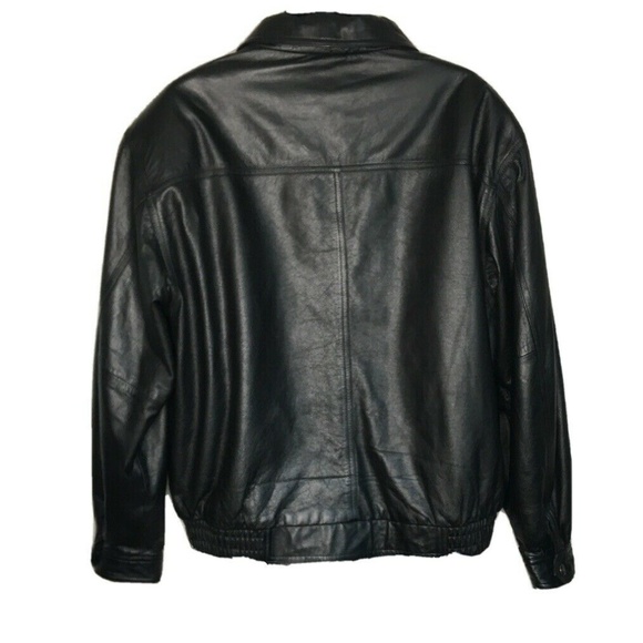 Mens XL Biker Bomber Genuine Black Leather Jacket - Picture 6 of 8